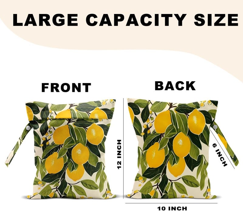 CQM Summer Lemon Wet Bag 12x10 Inch, Rustic Lemon Waterproof Travel Laundry Bags, Washable Reusable Wet Dry Bag for Swimsuit Beach Diapers Dirty Yoga Gym Clothes, Plant Gifts for Women Friend - Image 2